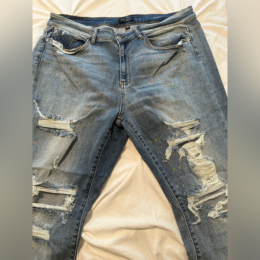 Judy blue distressed paint splatter jeans